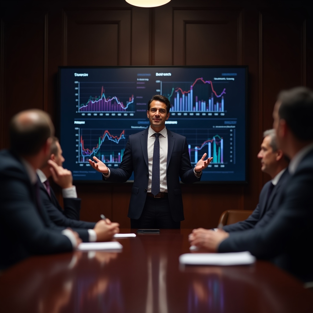 Менеджер представляет финансовый отчёт совету директоров